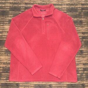 L.L. Bean Men's Quarter Zip Fleece Pullover Red Large With Chest Pocket